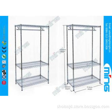 Chrome Plated Mobile Wire Shelving With Clothes Rail , Carb